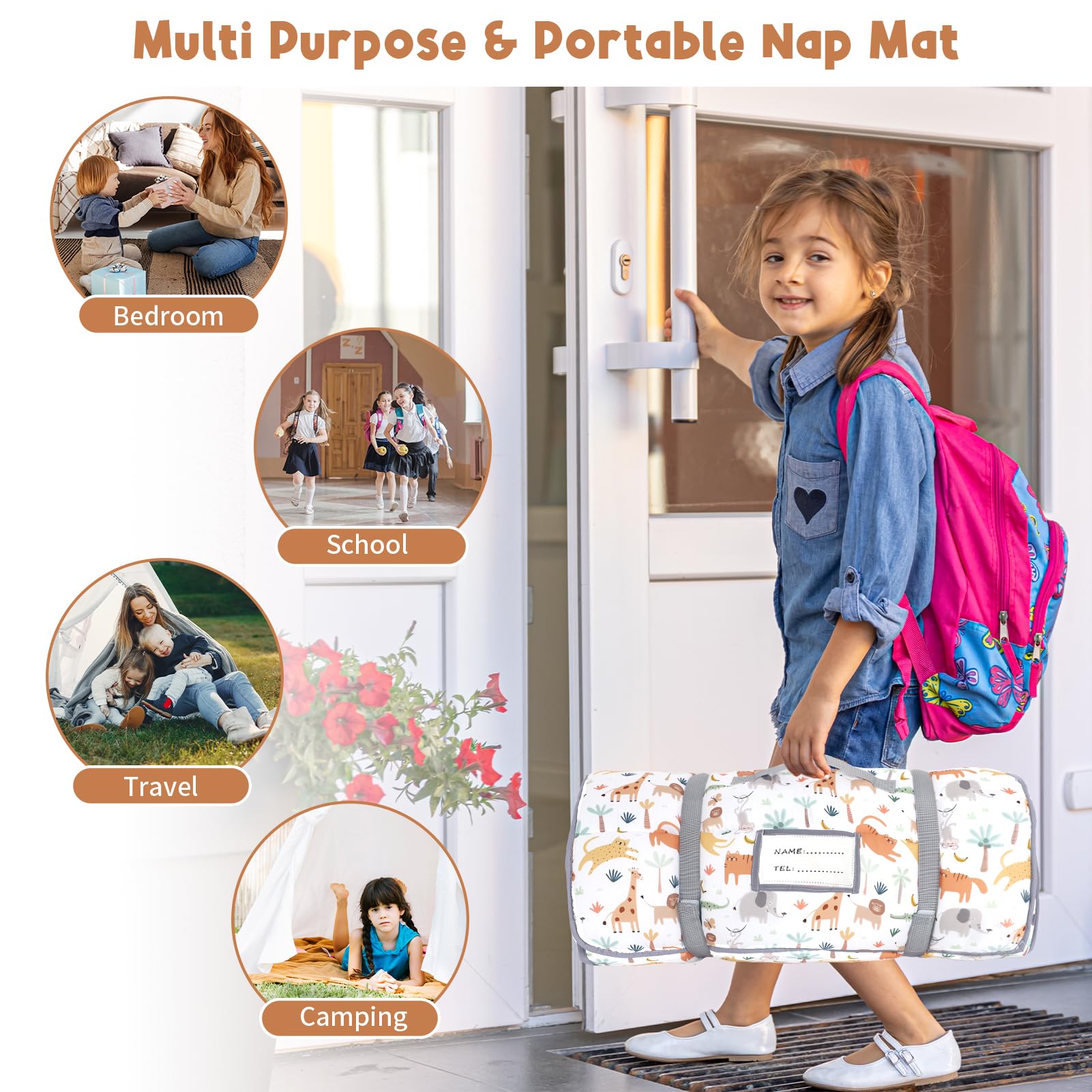 HNHUAMING Extra-large 23x51 mat size supports growing toddlers at nap time.