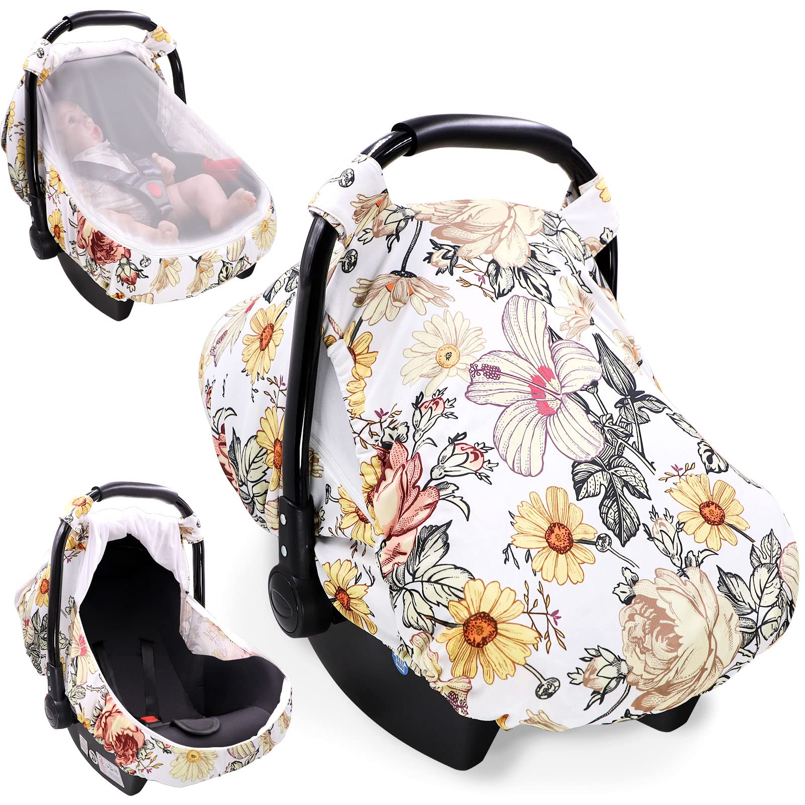 HNHUAMING floral baby car seat cover with floral-pattern design for gentle sun protection and skin comfort.