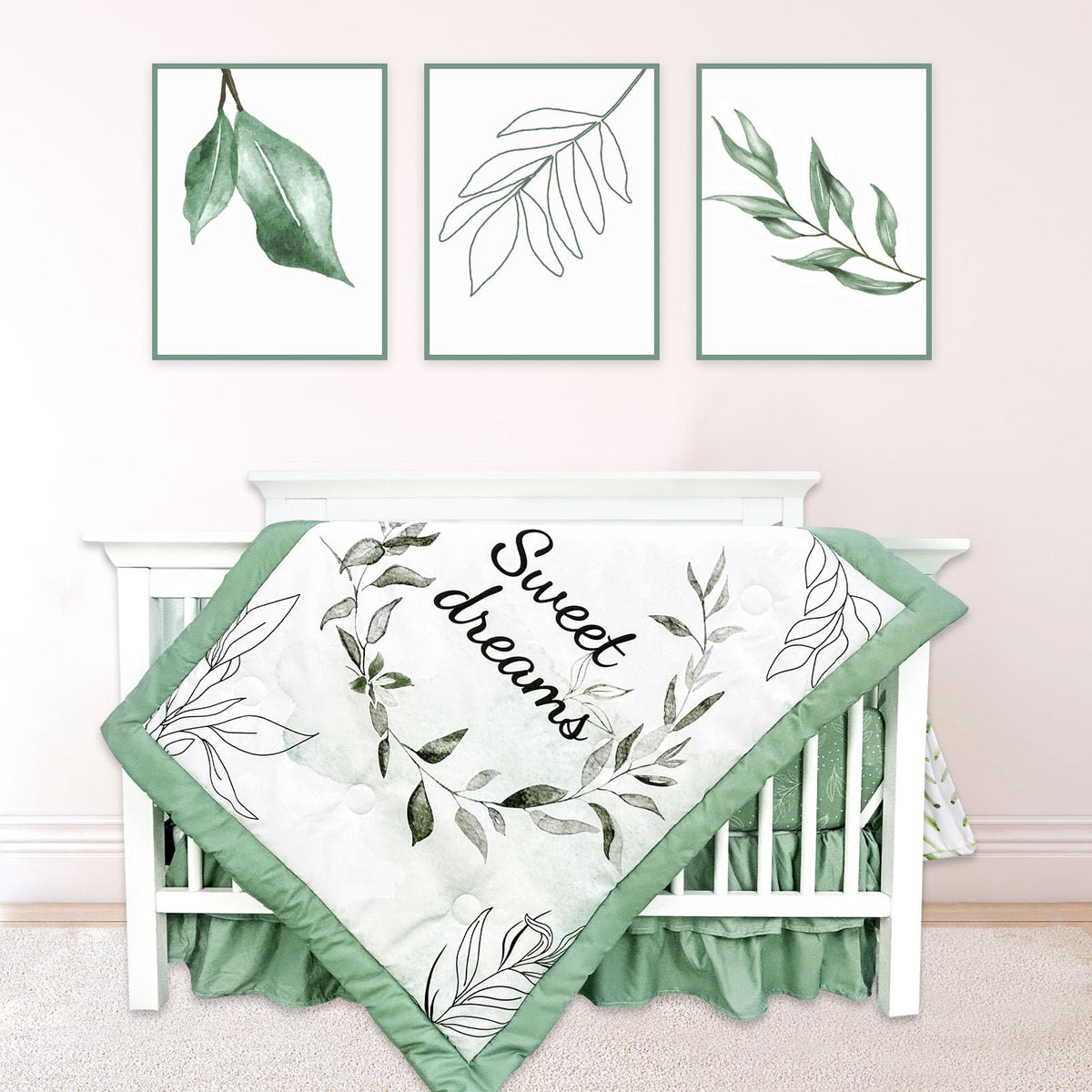 HNHUAMING Green Leaf crib quilt offers cozy, sage-toned comfort for a calm nursery
