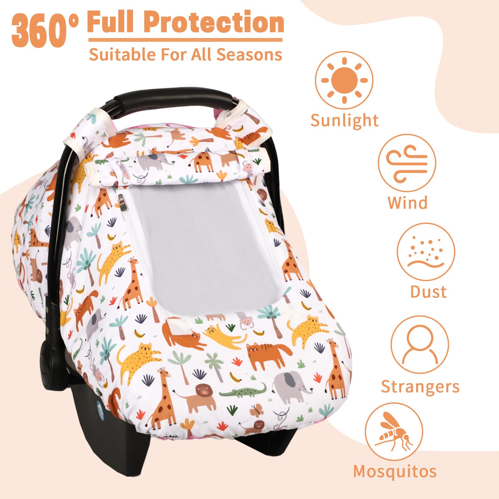 HNHUAMING infant car seat cover features breathable mesh window for easy checks.