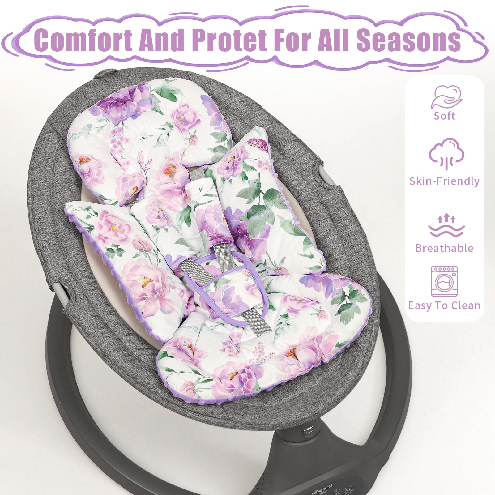 HNHUAMING insert features dual fabrics for cozy newborn comfort on stroller trips.