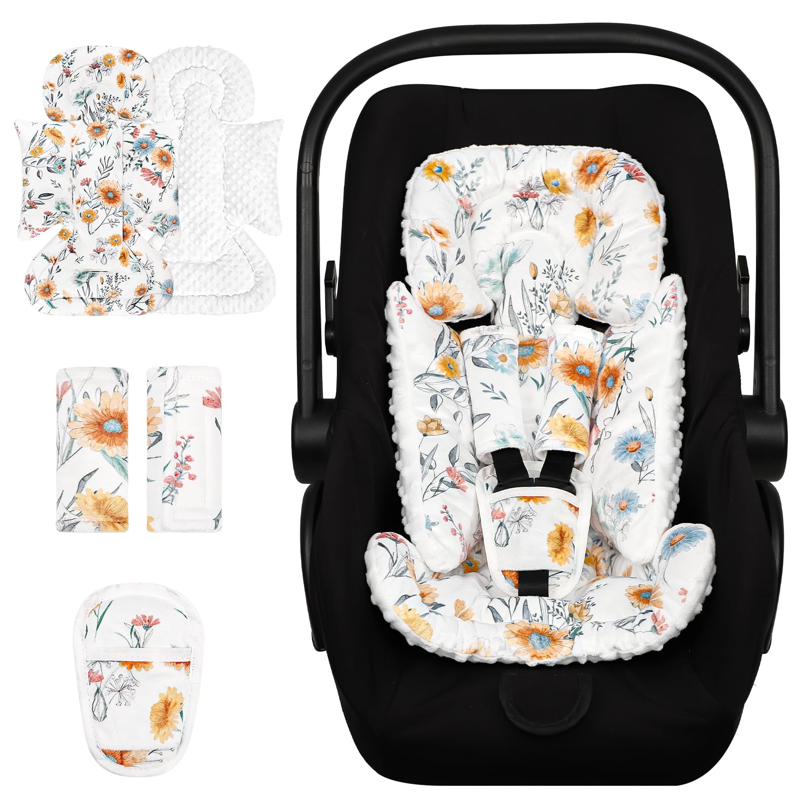 HNHUAMING infant seat insert daisy flower closeup with soft minky texture for gentle soothing