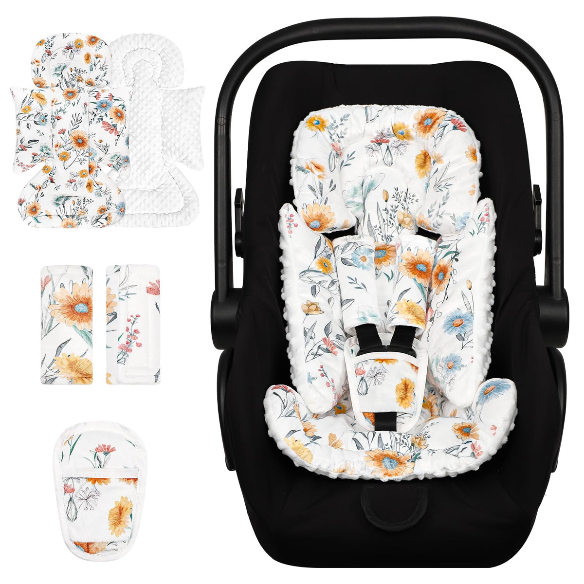 HNHUAMING infant seat insert daisy flower closeup with soft minky texture for gentle soothing