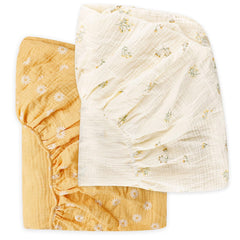 HNHUAMING muslin crib sheet closeup shows soft breathable fabric for baby comfort.