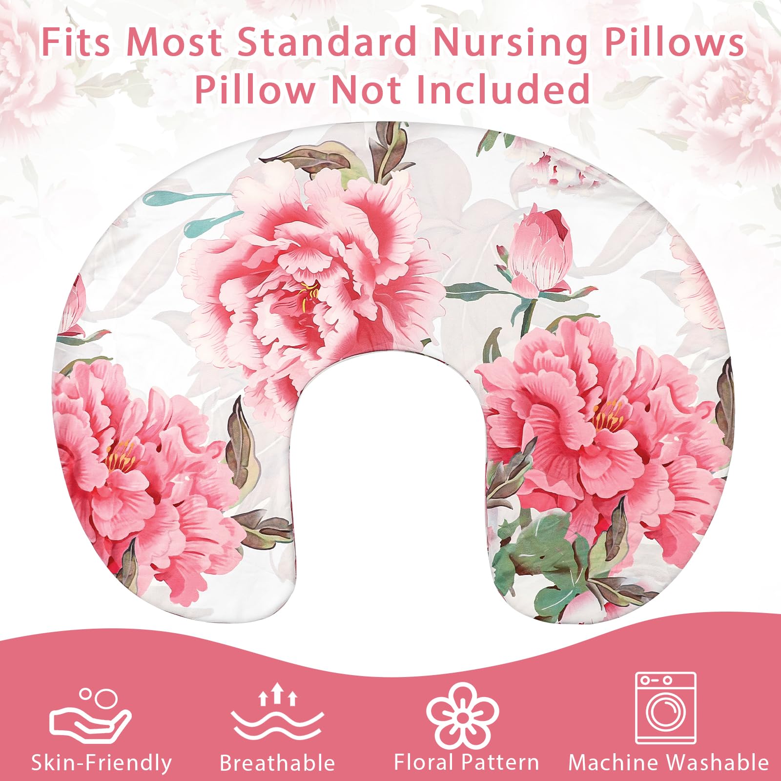 HNHUAMING nursing pillow cover featuring Boho Peony pattern for nursery style.