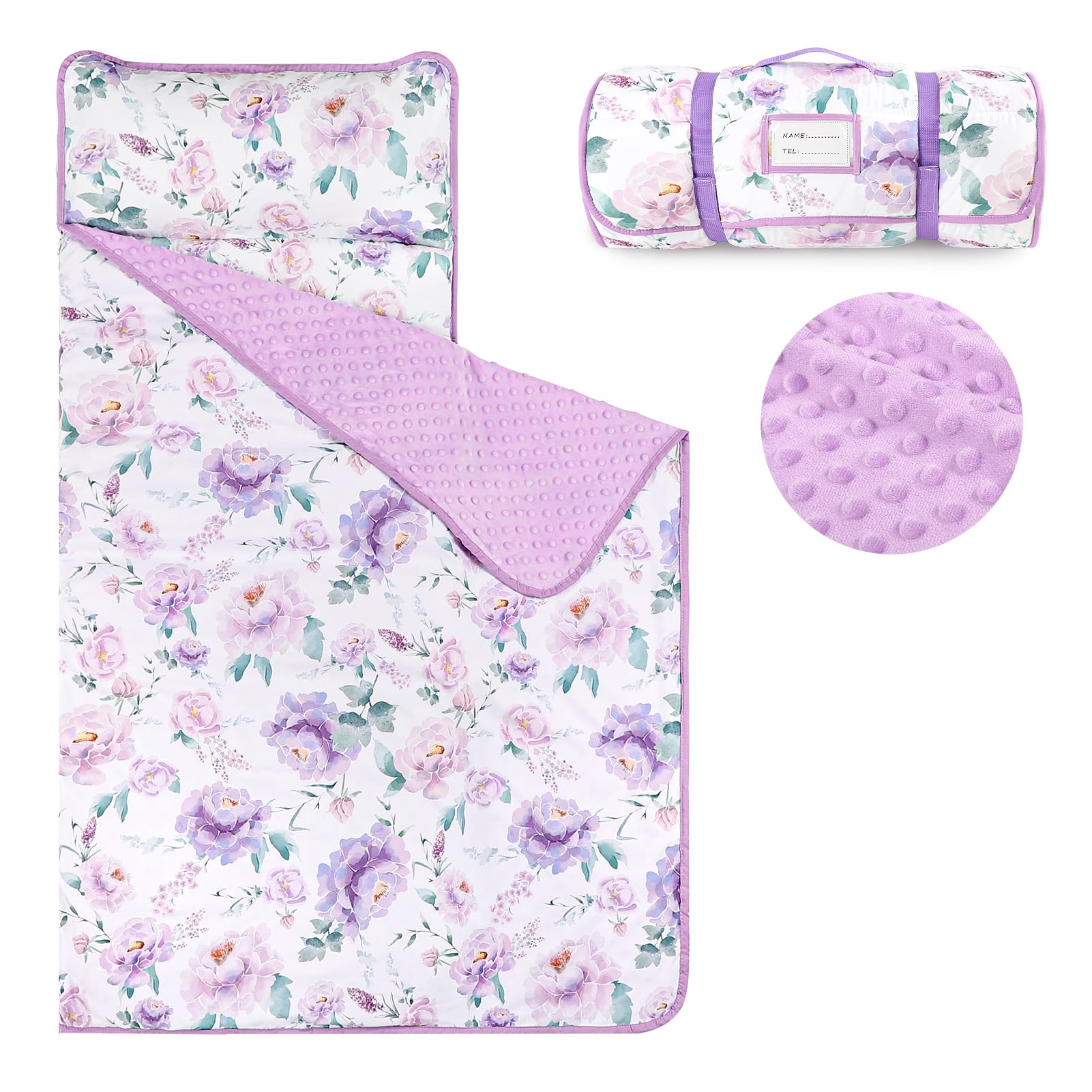 HNHUAMING Toddler Nap Mat with soft dotted minky texture for cozy naps