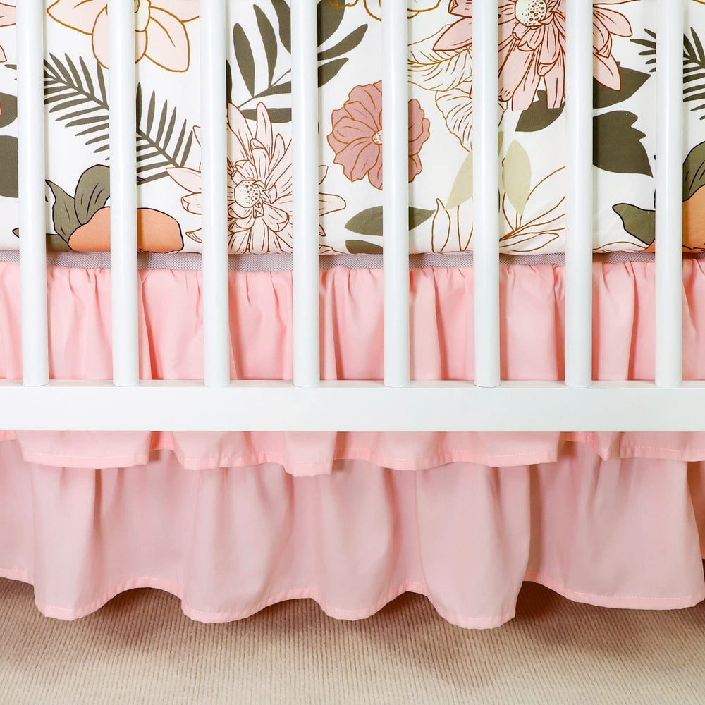 HNHUAMING nursery vibe setting shows pink Daisy bedding for a warm, coordinated nursery.