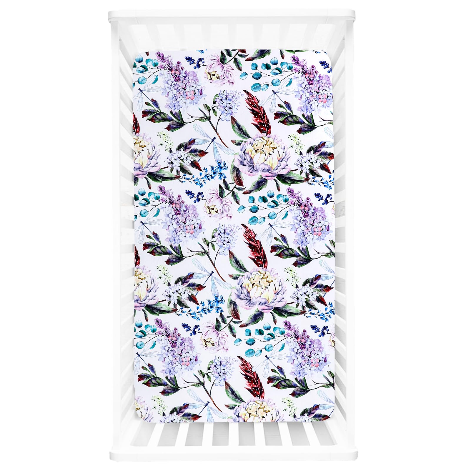 HNHUAMING crib sheet sized 52x28 with purple floral pattern for a secure fit.