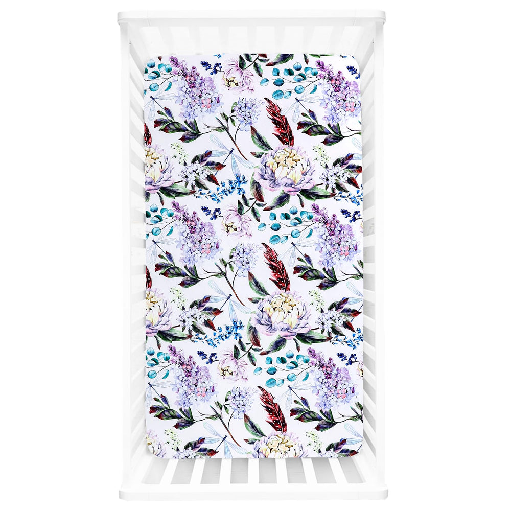 HNHUAMING crib sheet sized 52x28 with purple floral pattern for a secure fit.