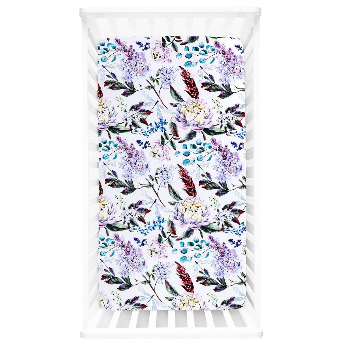 HNHUAMING crib sheet sized 52x28 with purple floral pattern for a secure fit.
