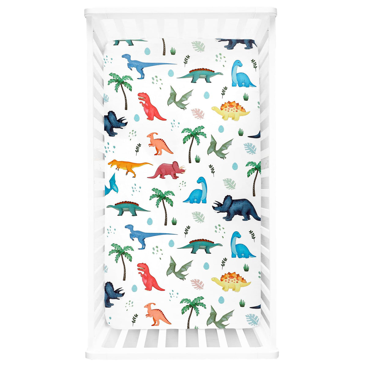 HNHUAMING dinosaur-pattern crib sheet adds playful nursery style.