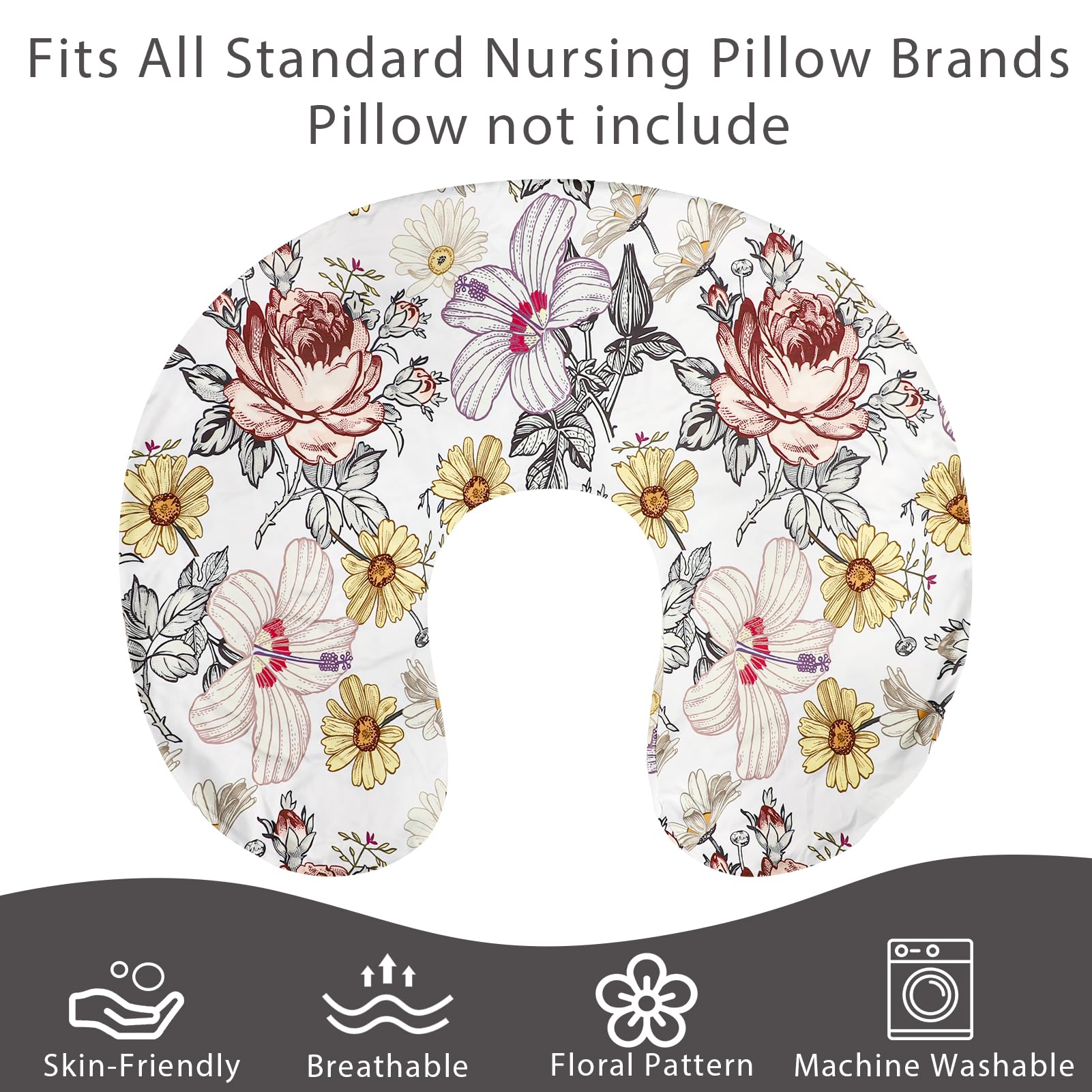 HNHUAMING floral nursing pillow cover on pillow demonstrates quick slip-on fit and easy-to-clean surface
