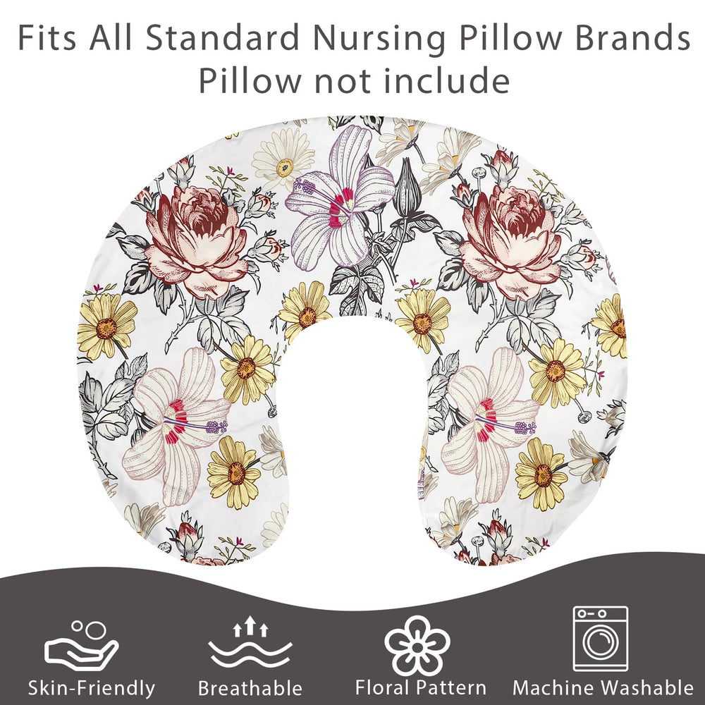 HNHUAMING floral nursing pillow cover on pillow demonstrates quick slip-on fit and easy-to-clean surface