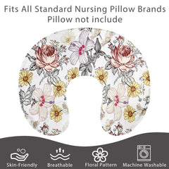 HNHUAMING floral nursing pillow cover on pillow demonstrates quick slip-on fit and easy-to-clean surface