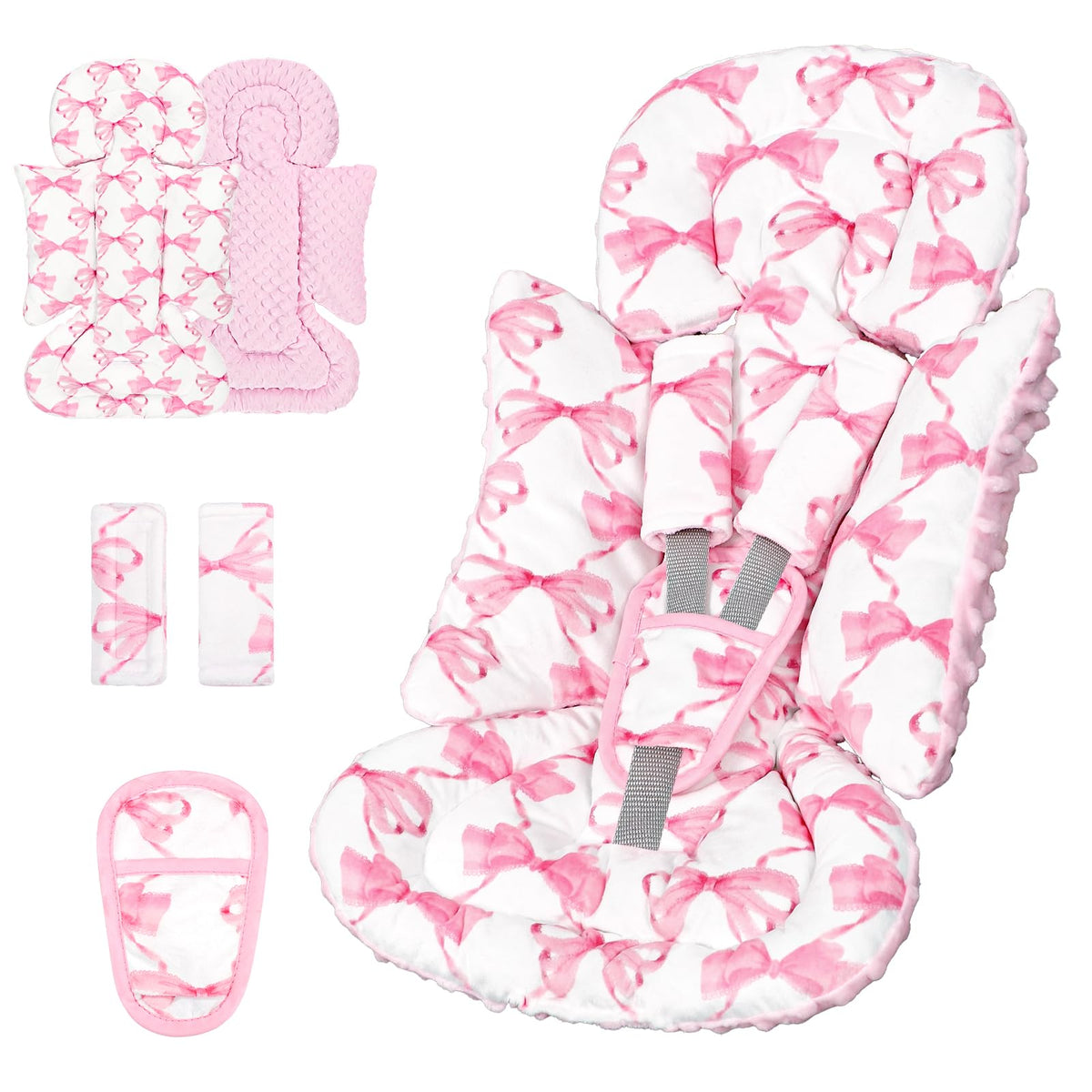 HNHUAMING infant car seat insert with pink bow pattern offers cozy travel comfort for newborns.