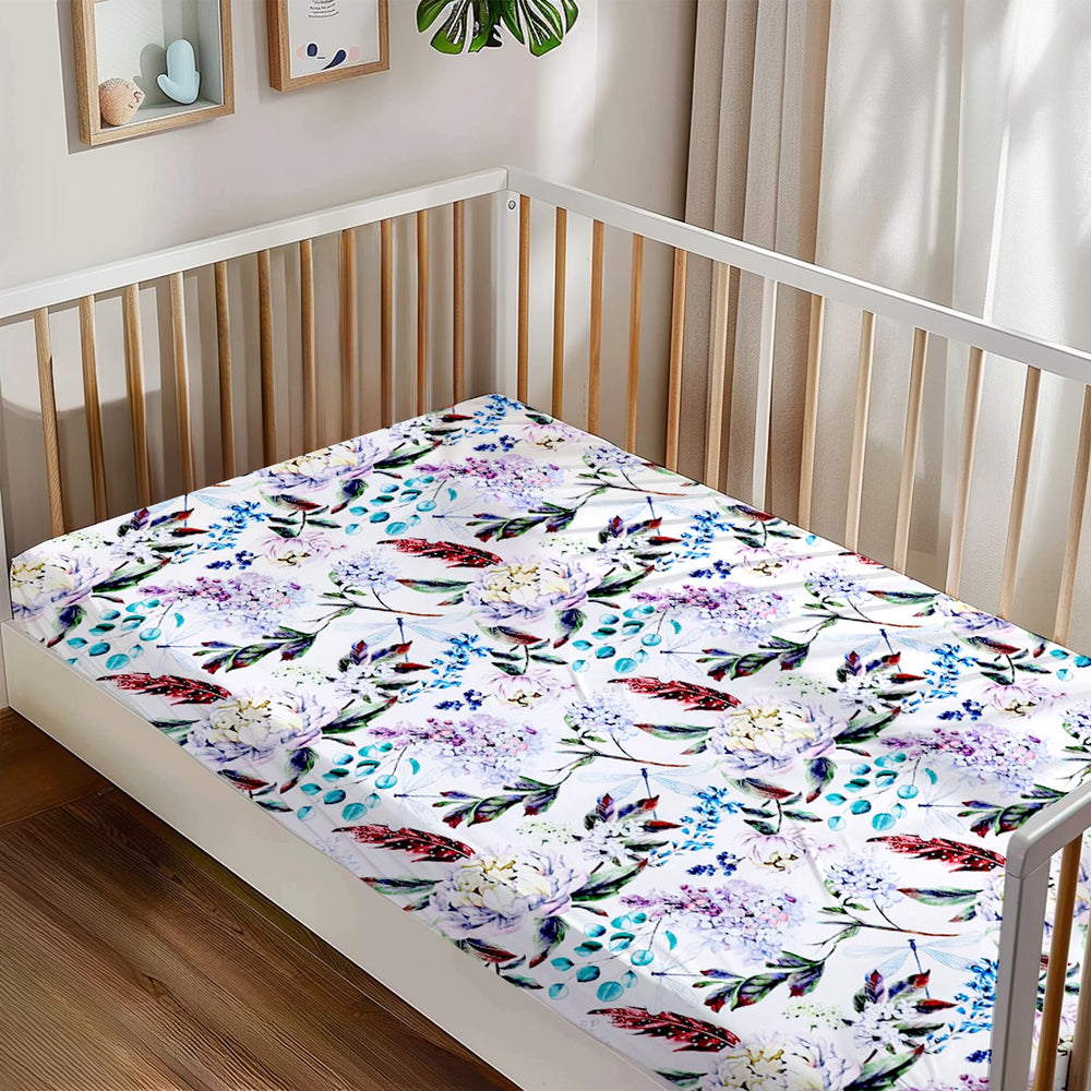 HNHUAMING purple flowers crib sheet complements nursery decor.