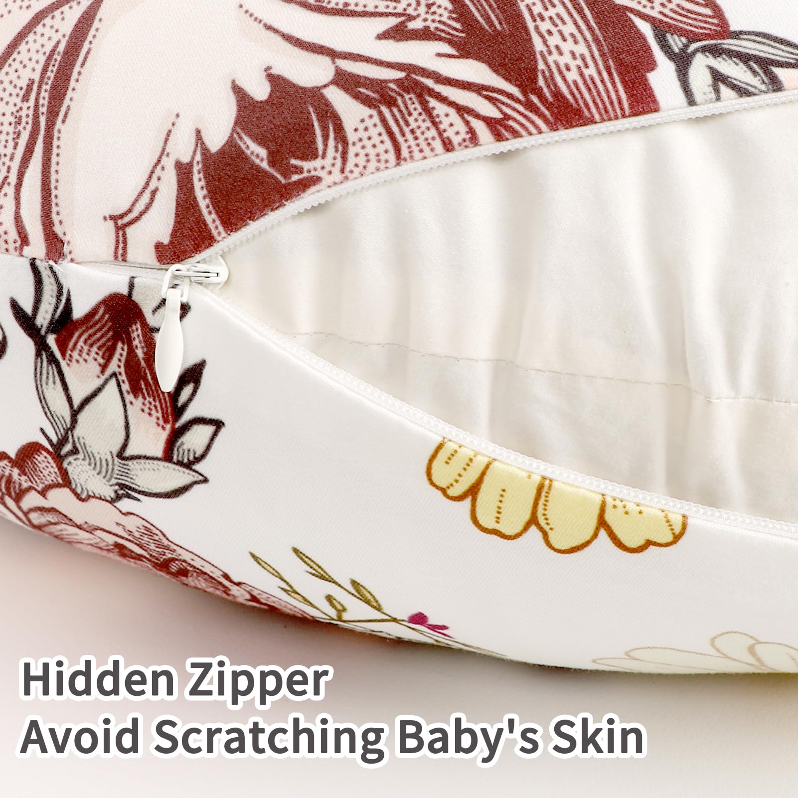 HNHUAMING floral nursing pillow cover zipper-closure shows secure, washable design