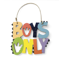 HnJOY Boys Only Dino Paw wall decor adds playful dinosaur theme to a boy's room.