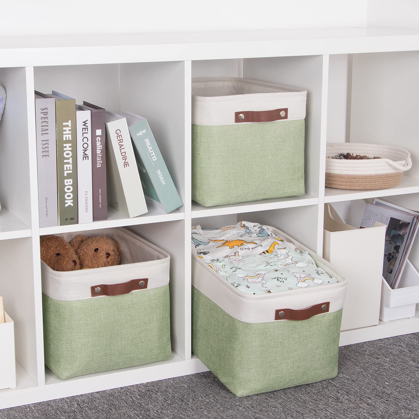 HNZIGE 3-pack with leather handles for easy sliding from shelves
