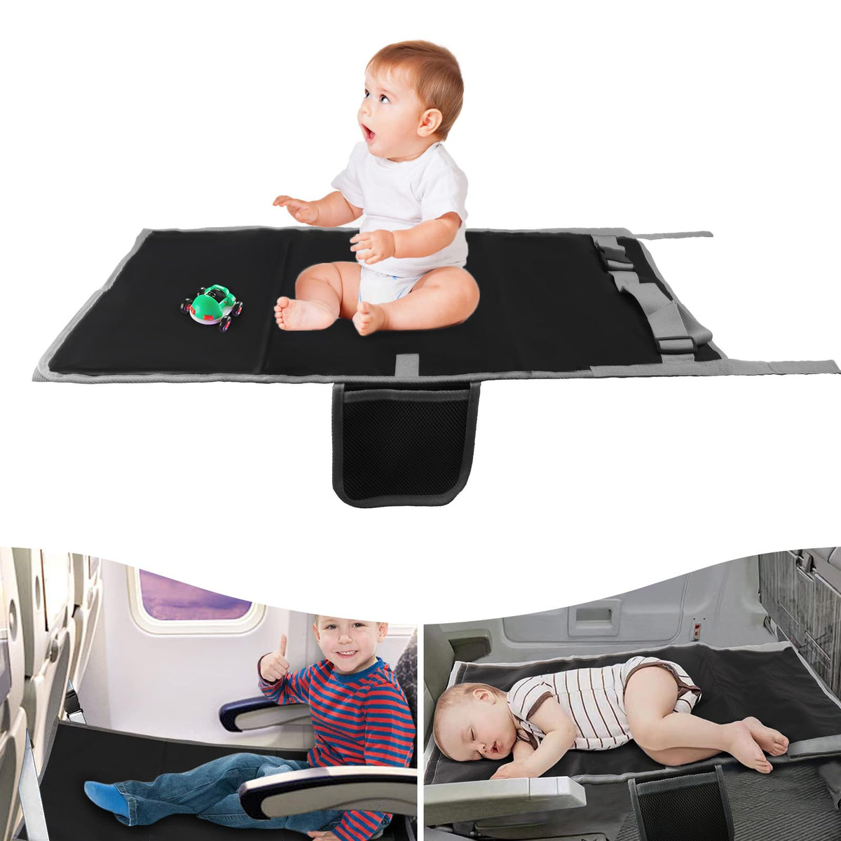 HO-KLOSS Kids Airplane Seat Extender footrest provides extra space for toddler comfort.