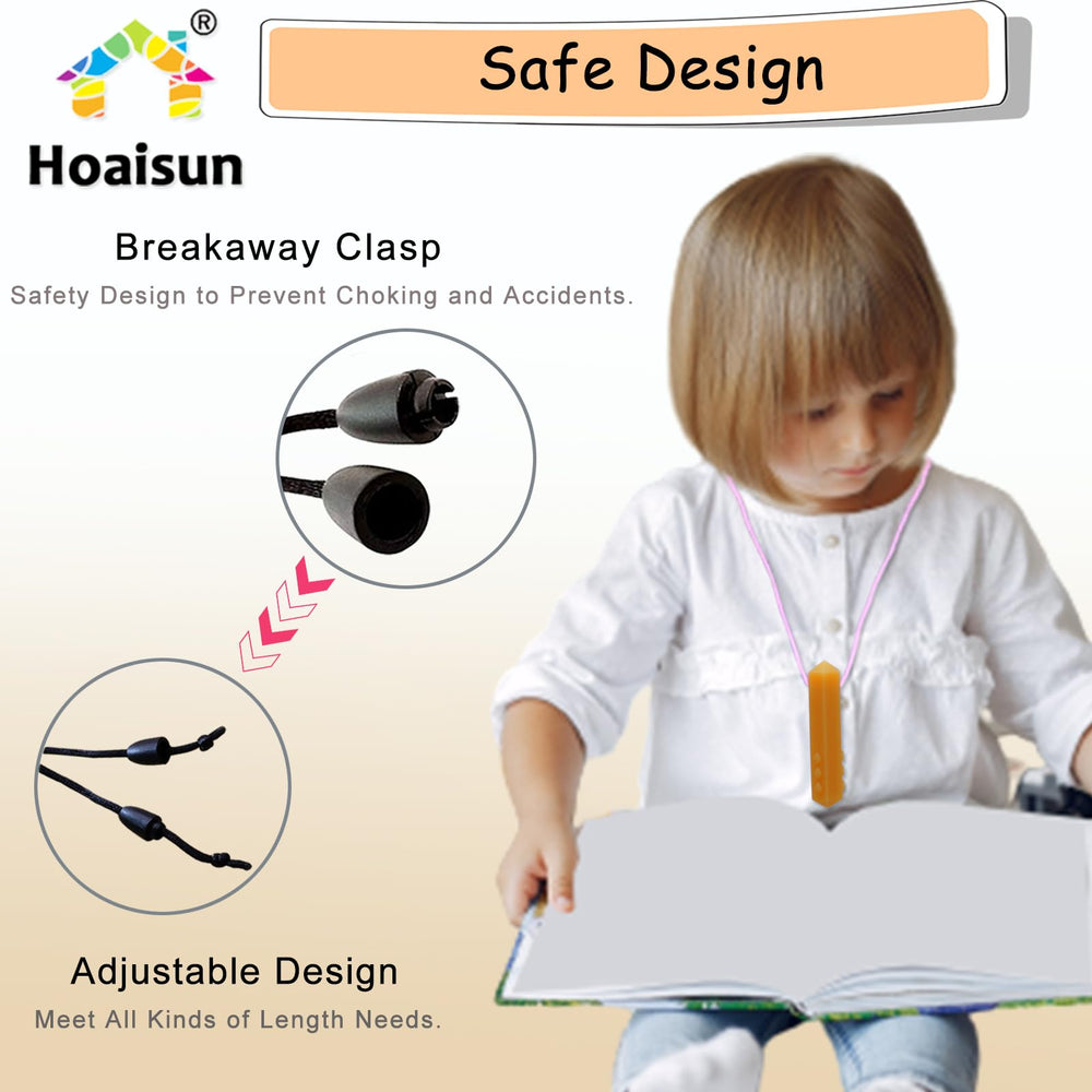 Hoaisun chew necklace building-block shapes for tactile stimulation.