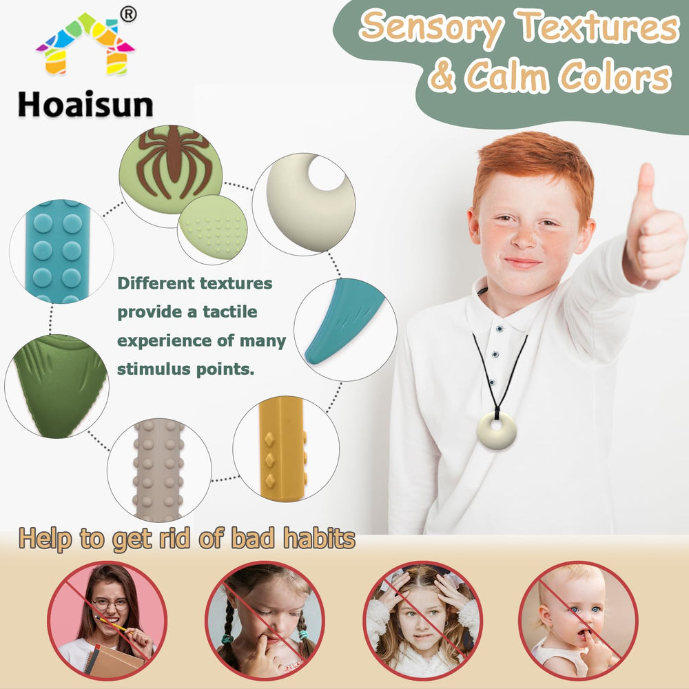 Hoaisun 7-pack chew necklace block texture offers varied oral sensory input