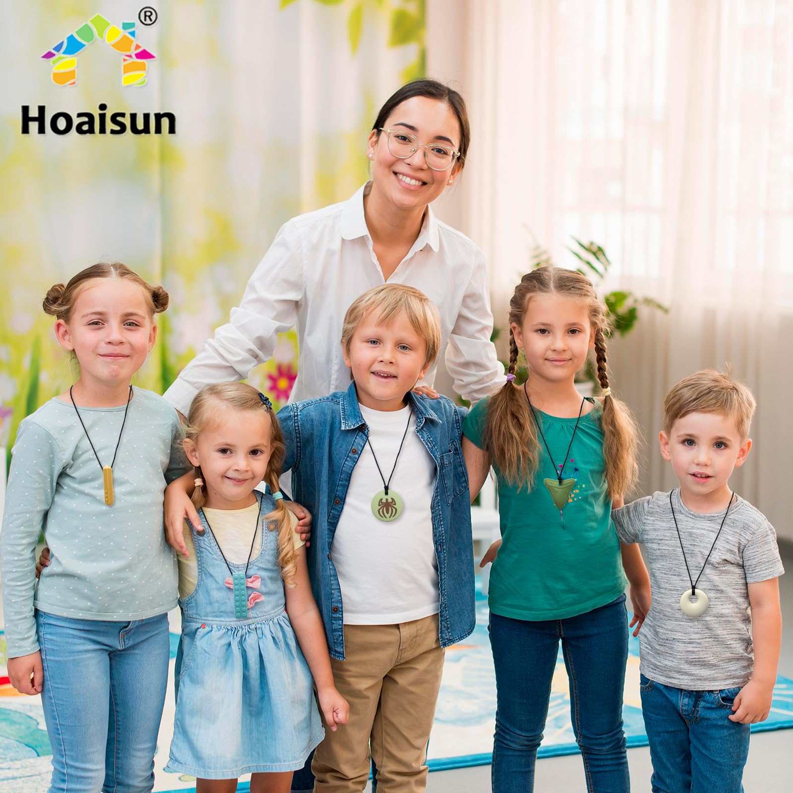 Hoaisun 7-pack chew necklace saber-tooth texture enables varied sensory exploration