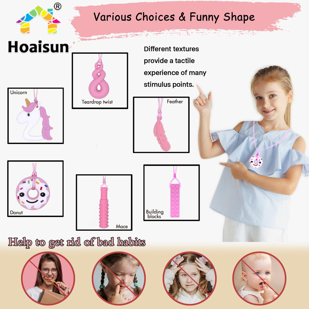 Hoaisun building blocks chew necklace engages hands and promotes focus during learning.