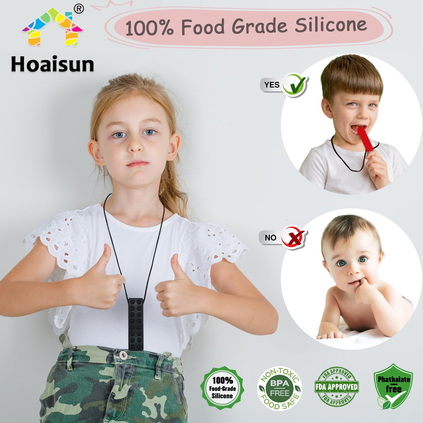 Hoaisun chew necklaces shark texture for autism-friendly oral stimulation