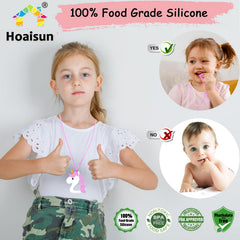 Hoaisun unicorn chew necklace provides tactile sensory input for anxious moments.