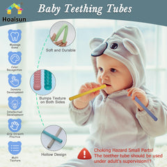 Hoaisun silicone teether is dishwasher safe for quick sanitizing.