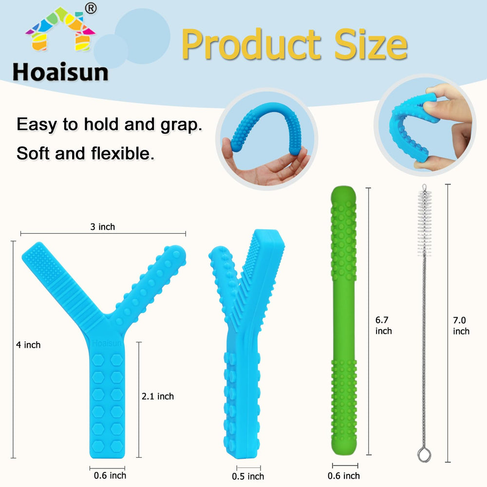 Hoaisun silicone teething straws with textured surfaces for oral stimulation.