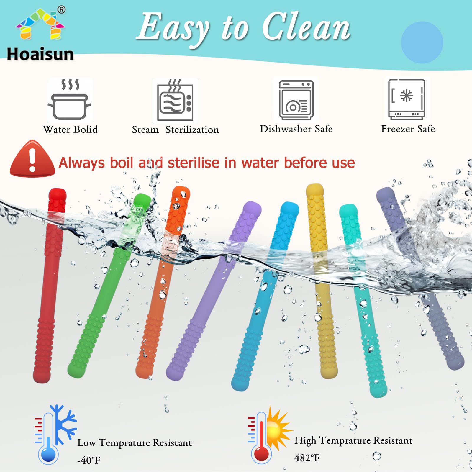 Hoaisun teething straws dishwasher-safe silicone for quick sanitizing