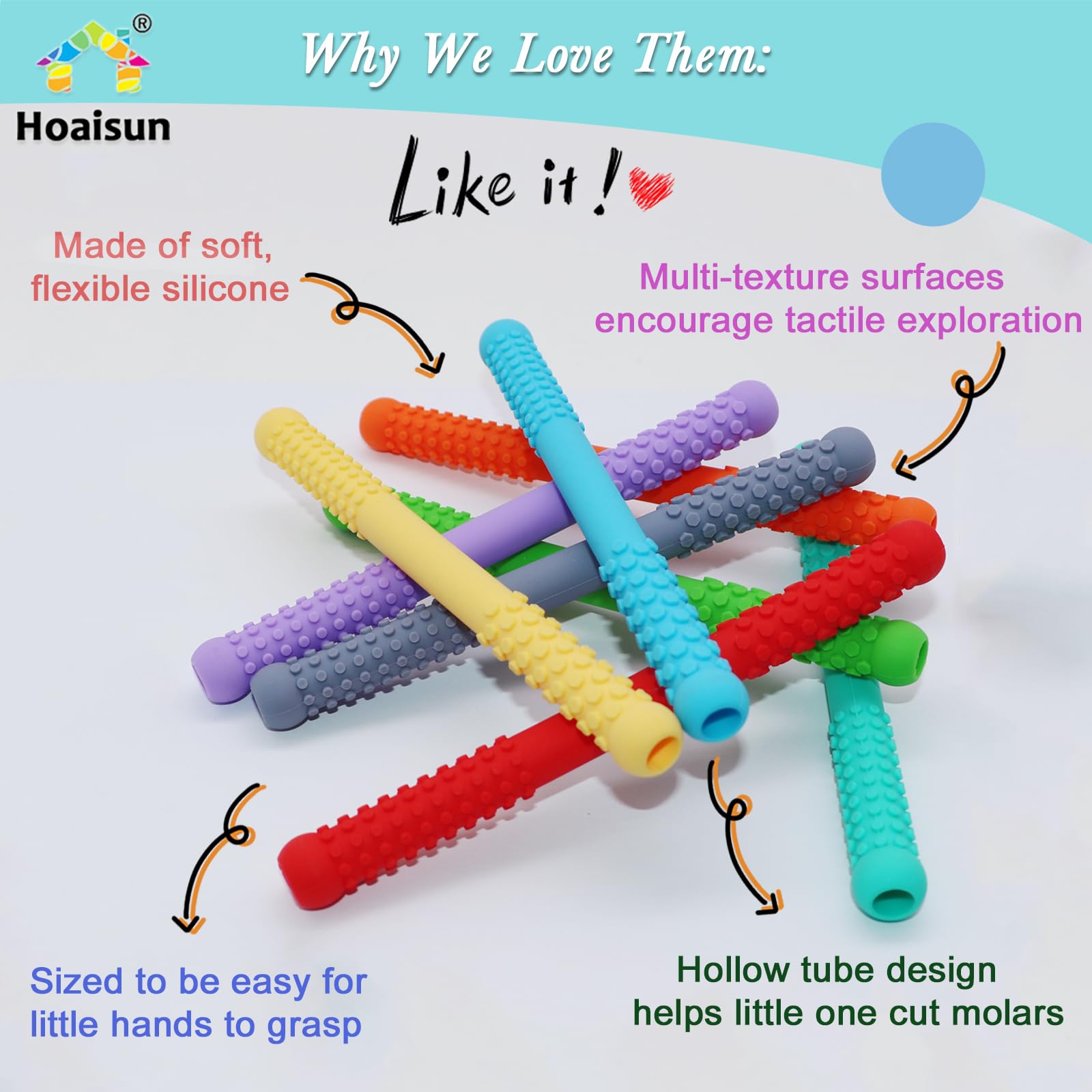 Hoaisun teething straws two-textures ends for gum soothing during teething