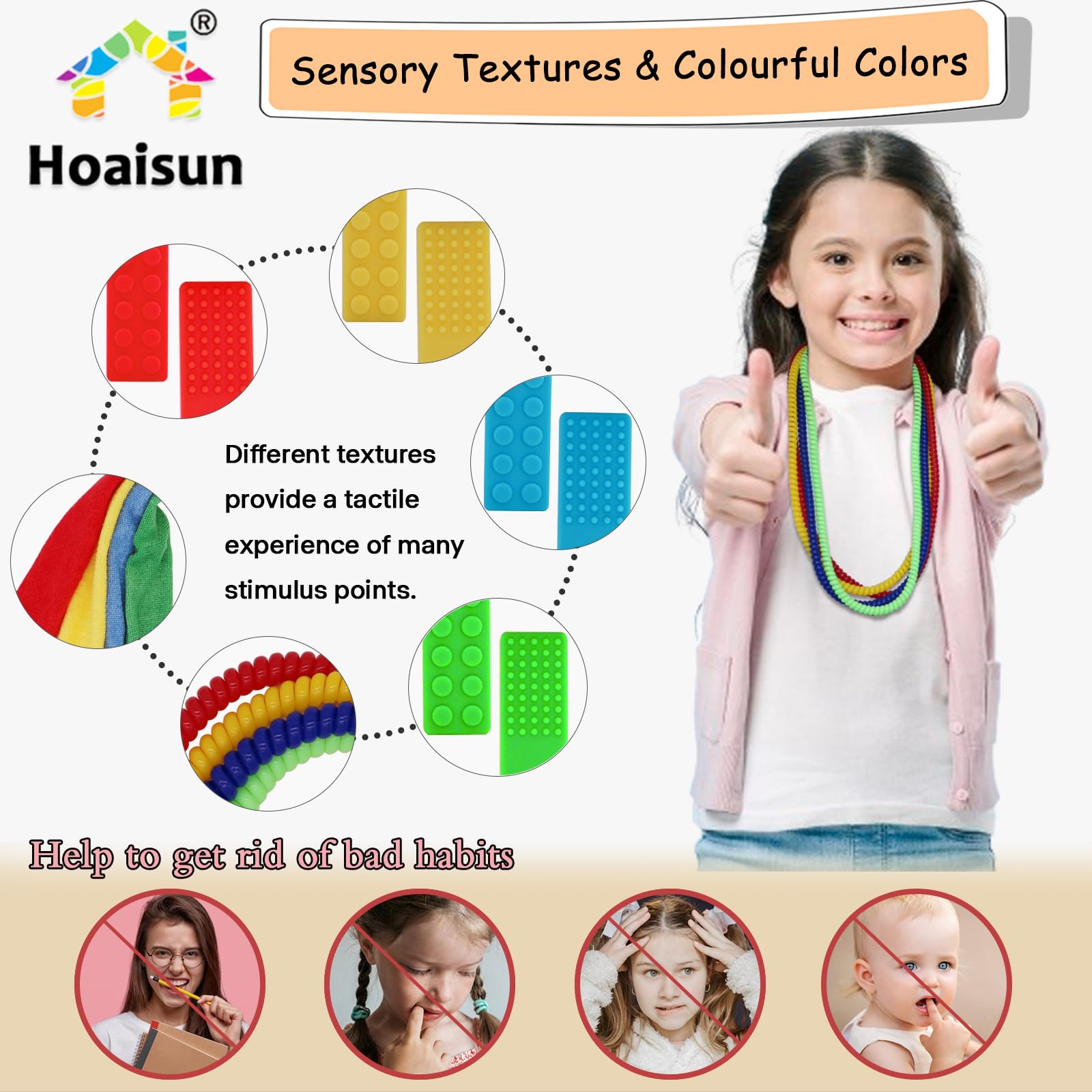 Hoaisun terry cloth chew necklace texture offers a comforting fidget option.