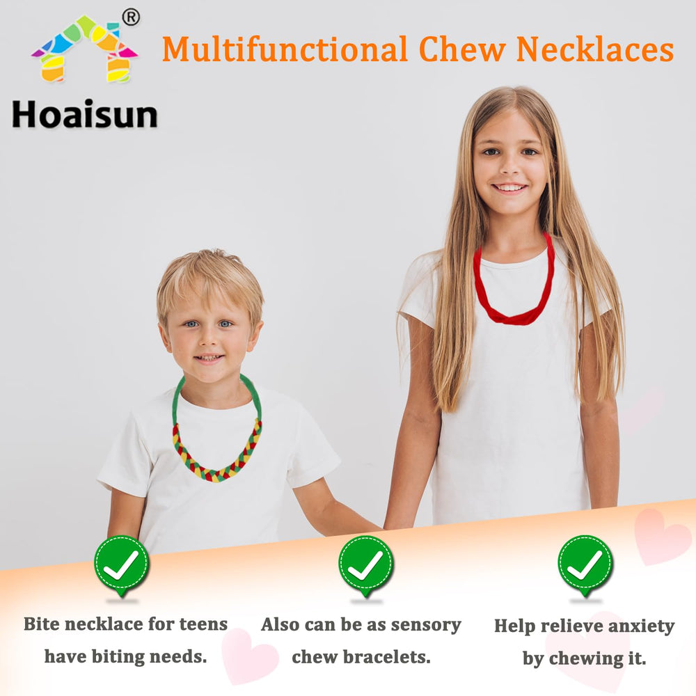Hoaisun three-piece chew necklace set with adjustable woven chains.
