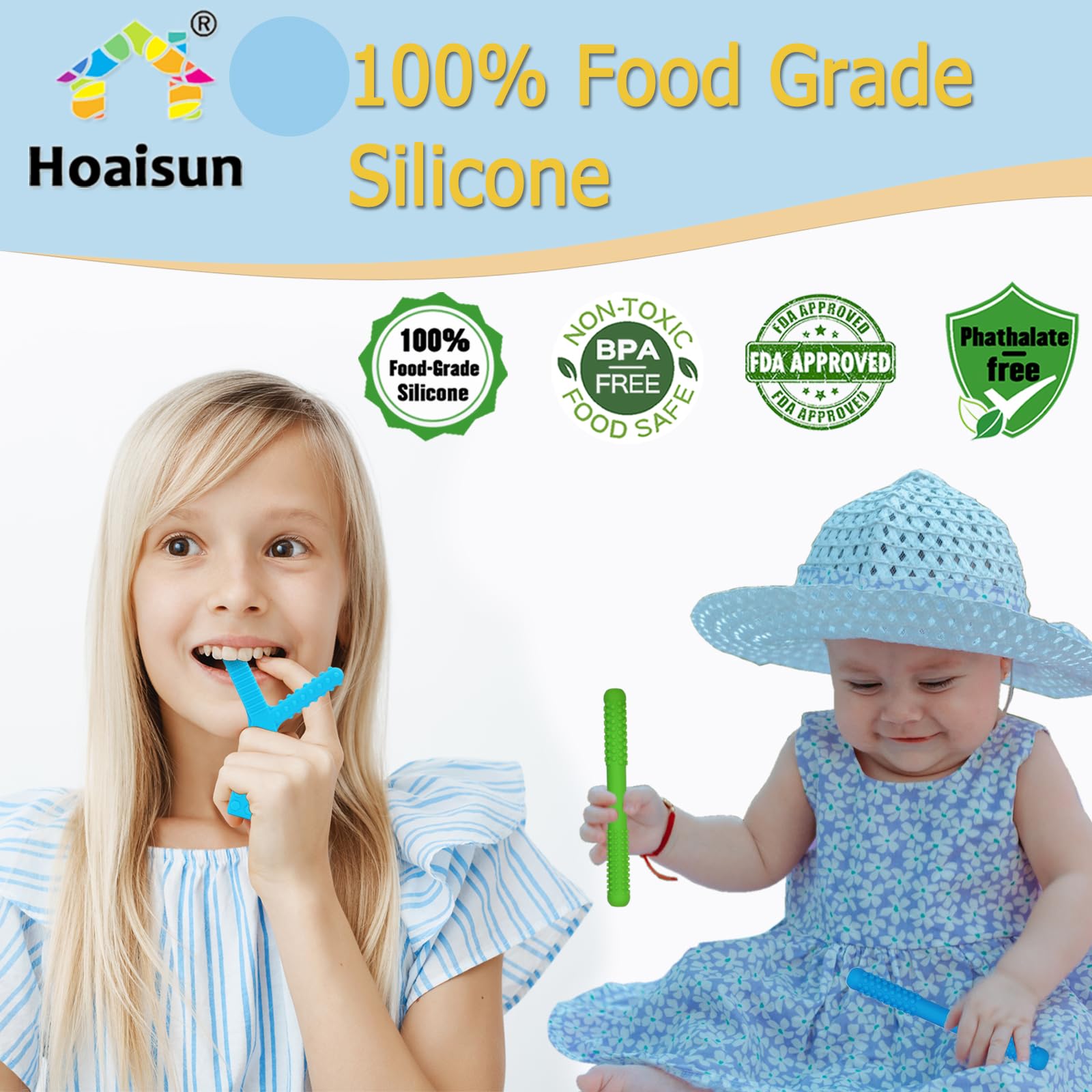 Hoaisun Y-shaped teething tubes with hollow design and easy grip.
