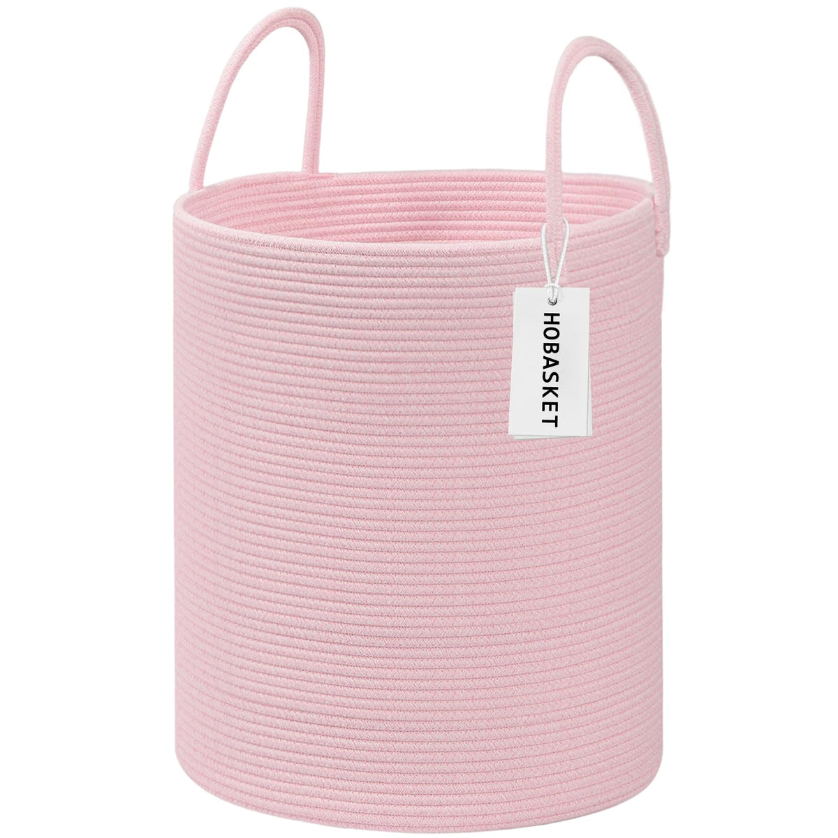 HOBASKET cotton rope laundry basket pink front view for easy laundry organization