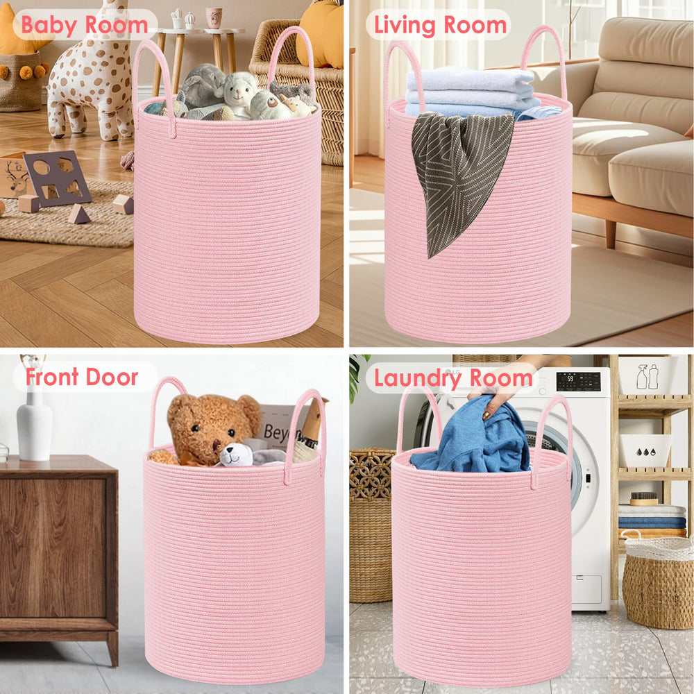 HOBASKET cotton rope laundry basket pink nursery decor ideal for toy storage