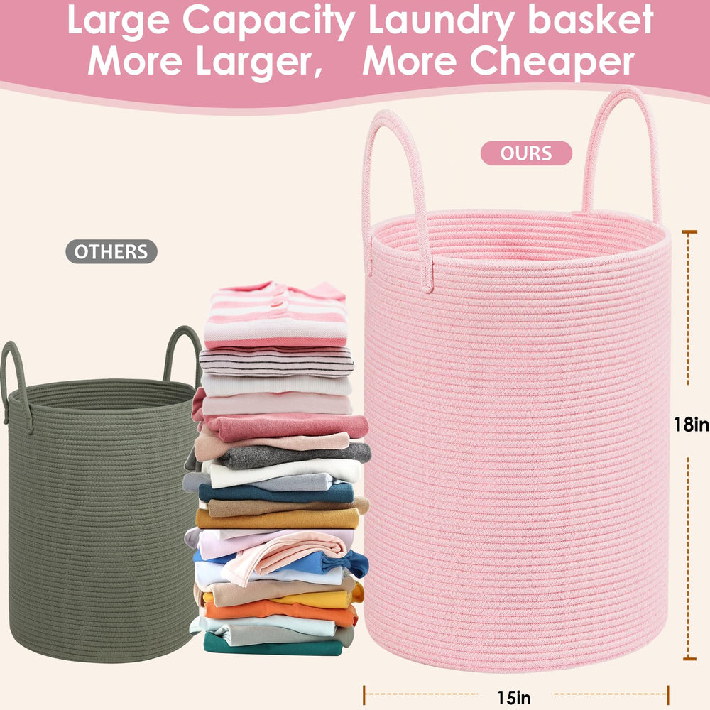 HOBASKET cotton rope laundry basket pink texture close-up showing durable weave