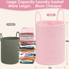 HOBASKET cotton rope laundry basket pink texture close-up showing durable weave