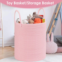 HOBASKET cotton rope laundry basket pink toy storage with easy carry handles