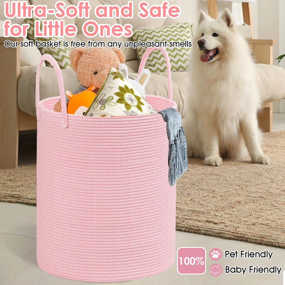HOBASKET cotton rope laundry basket pink two tone design enhances decor