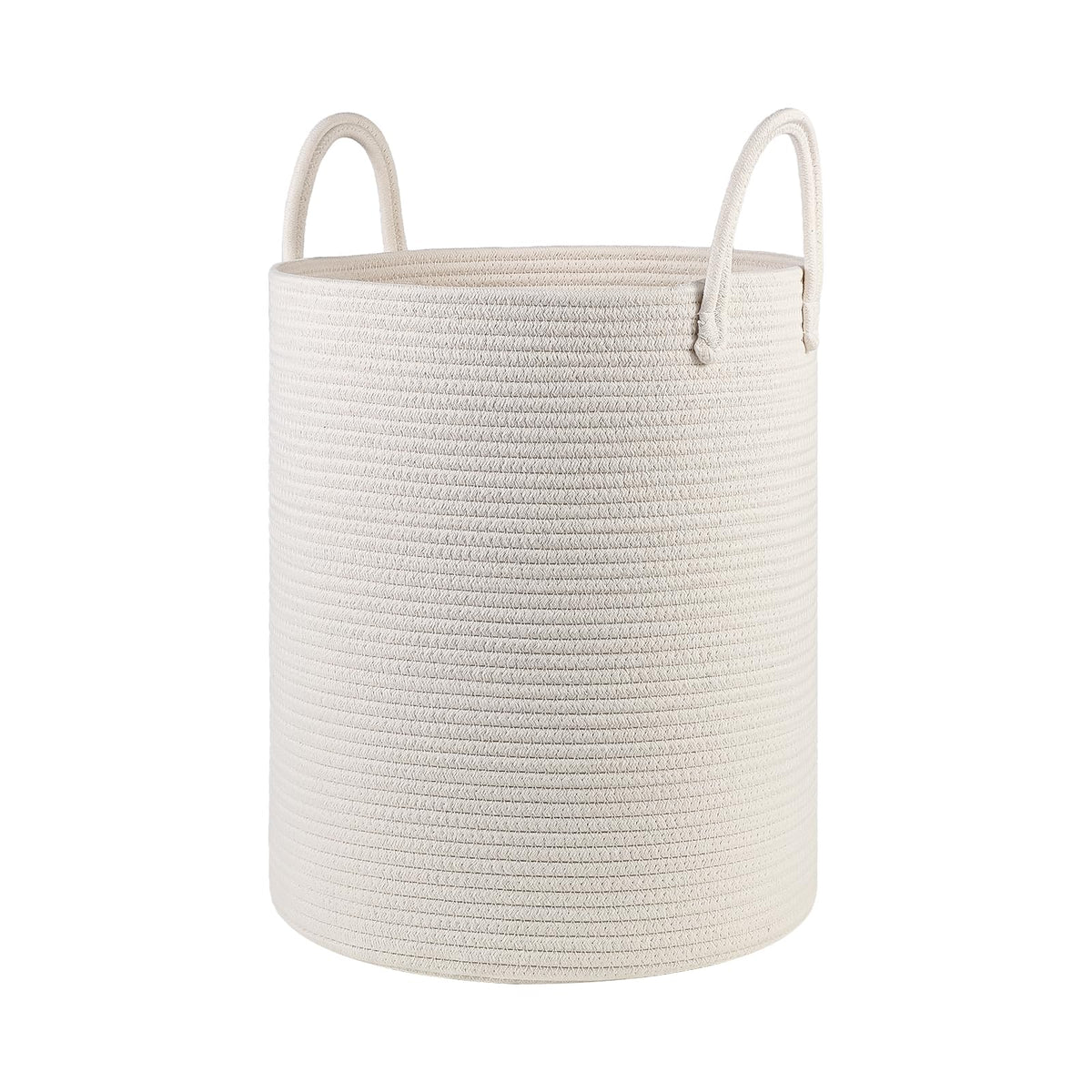 HOBASKET cotton rope laundry basket white angled view for easy organization.