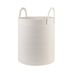 HOBASKET cotton rope laundry basket white angled view for easy organization.