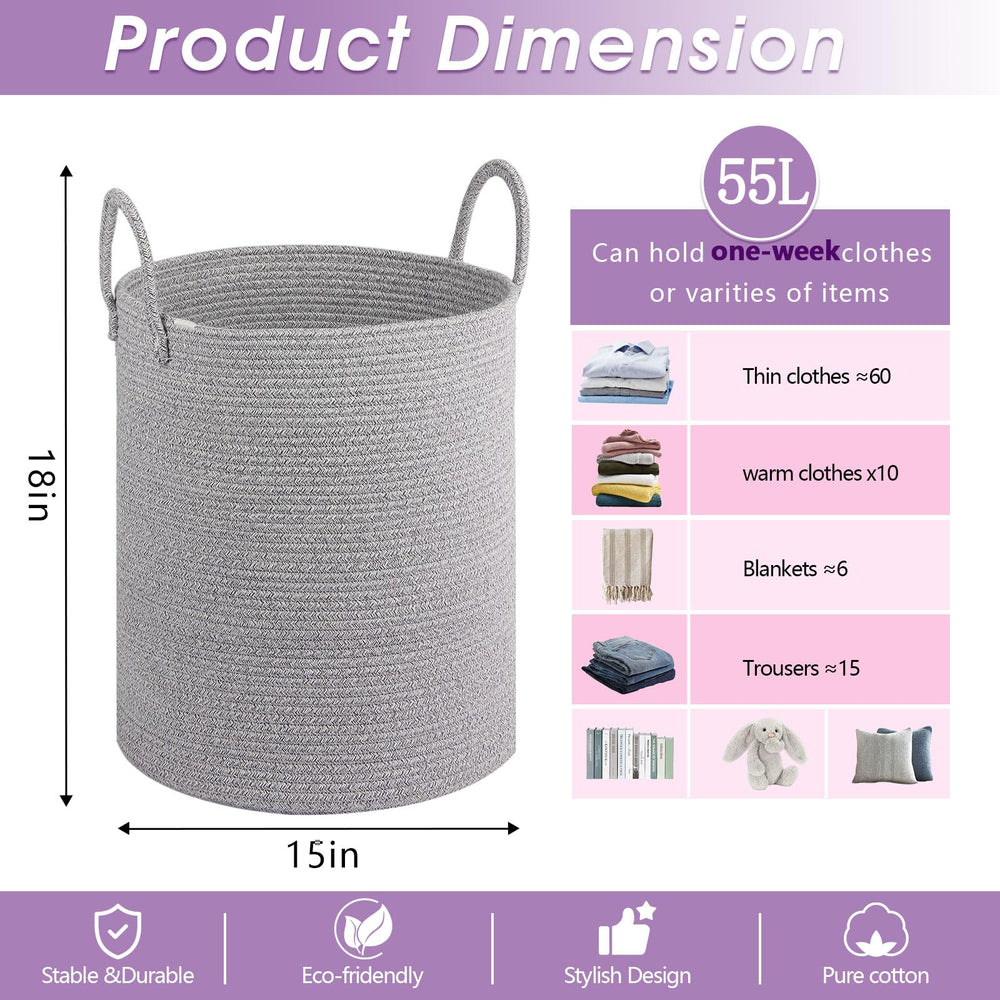 HOBASKET cotton rope storage basket in nursery keeps blankets tidy.