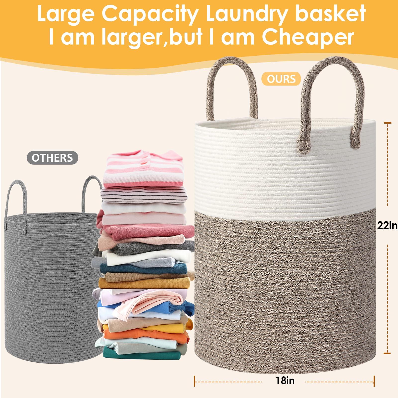 HOBASKET cotton rope storage bin keeps blankets and toys organized with soft durability.