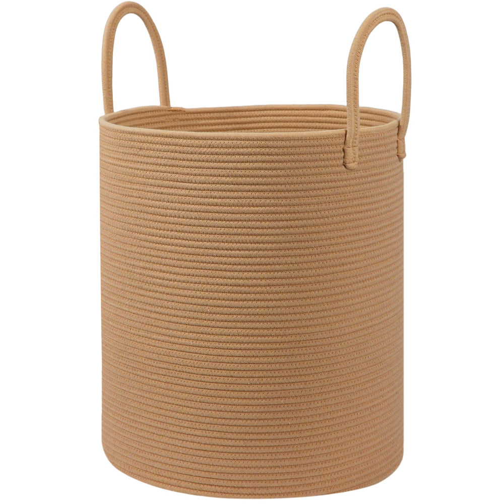 HOBASKET large cotton rope storage basket front view highlights natural beige tone for versatile living room decor