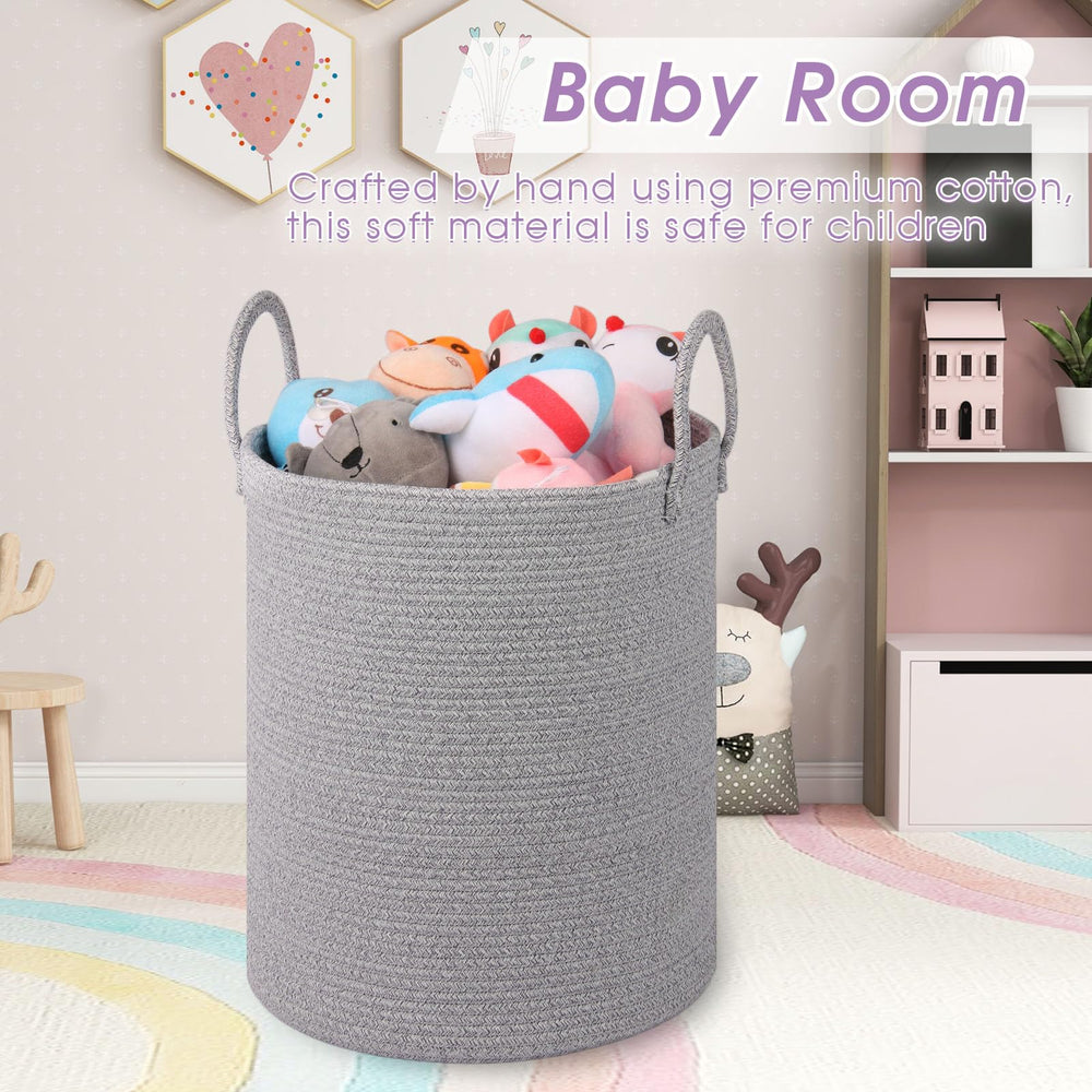 HOBASKET laundry hamper with handles in light-gray for easy transport.