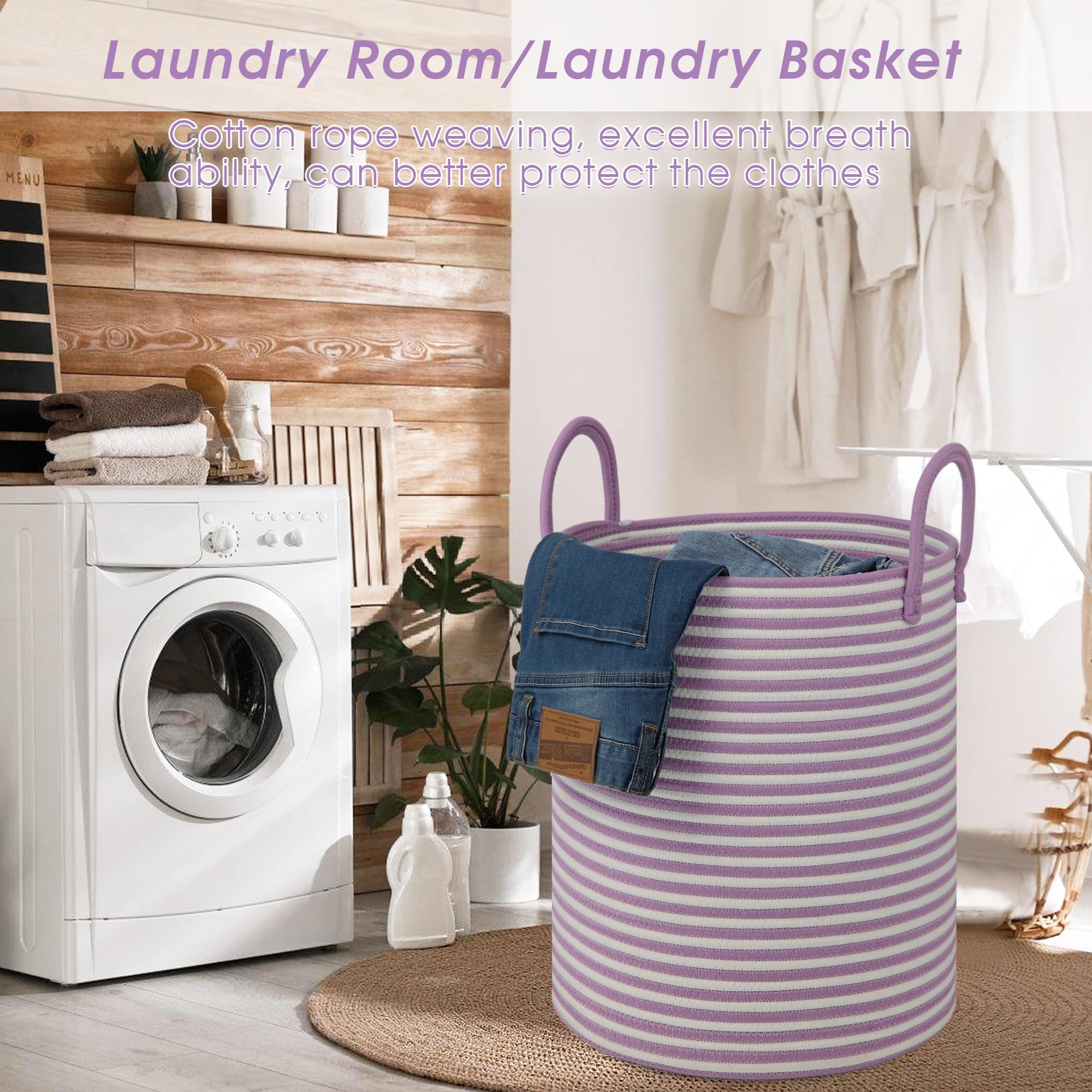 HOBASKET living room decor basket in soft white and purple hues.